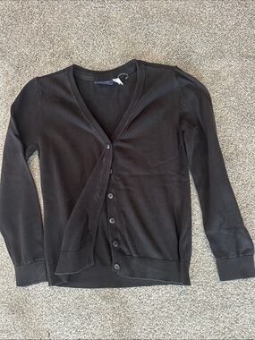 Classic Black V-Neck Button Cardigan Sweater - Girl’s